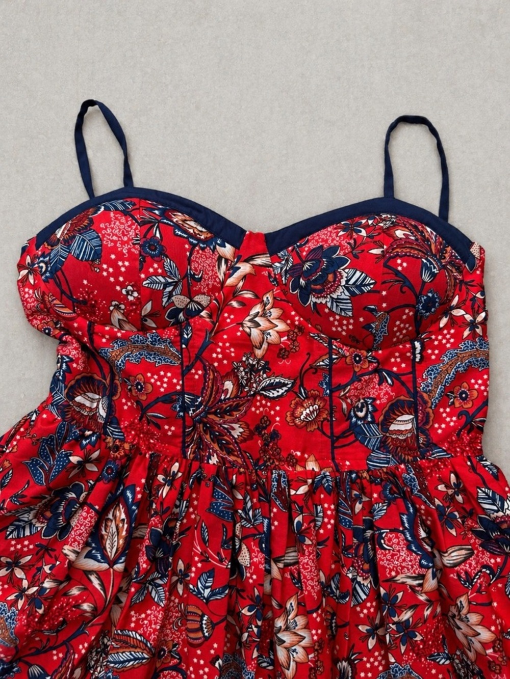 B.O.G Collective Coral & Navy Floral Dress | Adjustable Straps | Pockets | Sz M - Picture 3 of 10